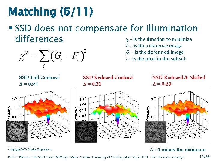 Matching (6/11) § SSD does not compensate for illumination χ – is the function