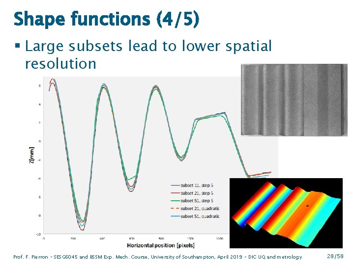 Shape functions (4/5) § Large subsets lead to lower spatial resolution Prof. F. Pierron