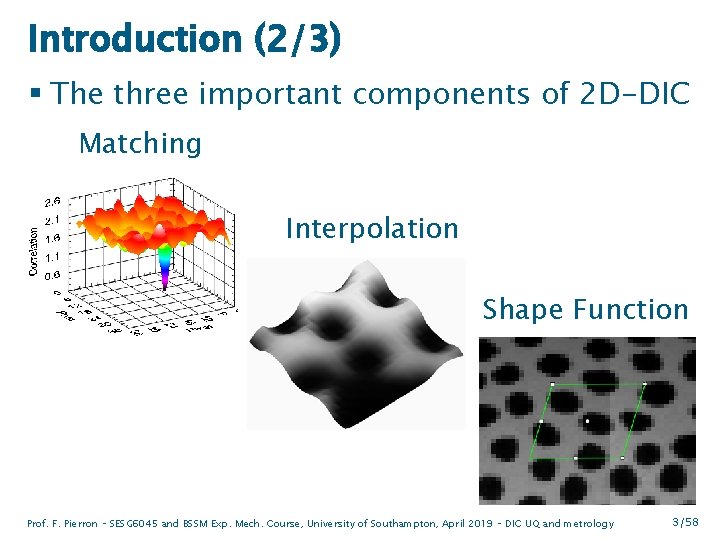 Introduction (2/3) § The three important components of 2 D-DIC Matching Interpolation Shape Function