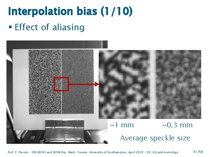 Interpolation bias (1/10) § Effect of aliasing ~1 mm ~0. 3 mm Average speckle