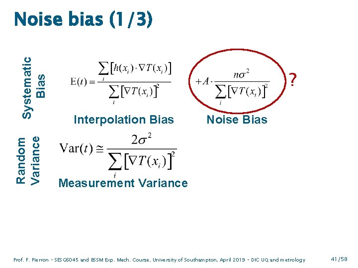 Random Variance Systematic Bias Noise bias (1/3) ? Interpolation Bias Noise Bias Measurement Variance