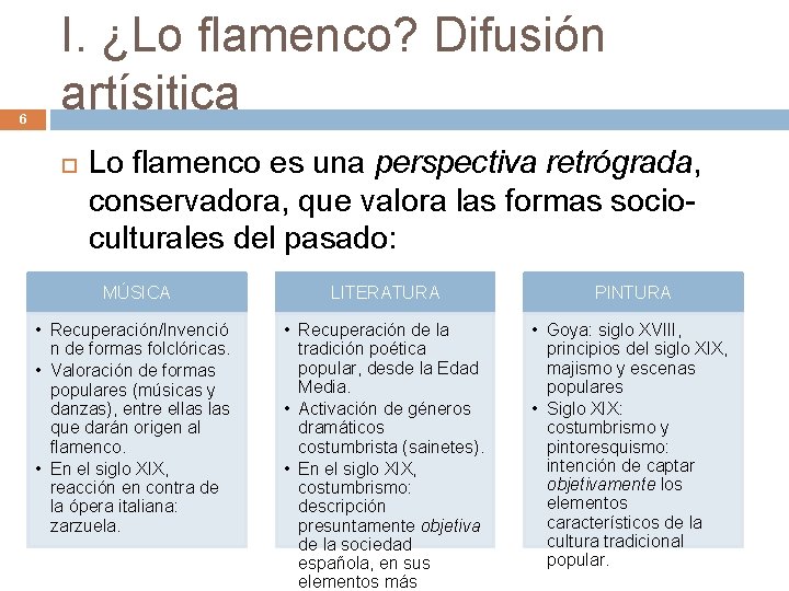 6 I. ¿Lo flamenco? Difusión artísitica Lo flamenco es una perspectiva retrógrada, conservadora, que