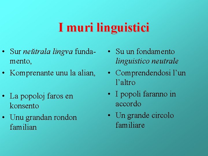 I muri linguistici • Sur neŭtrala lingva fundamento, • Komprenante unu la alian, •