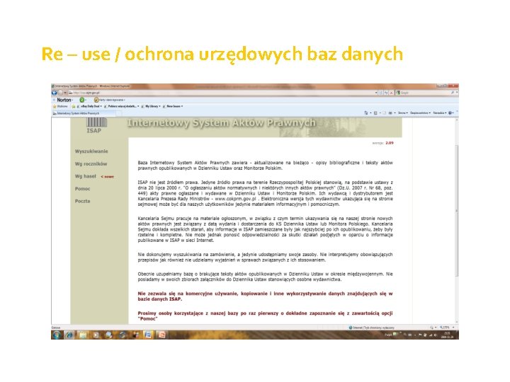 Re – use / ochrona urzędowych baz danych 