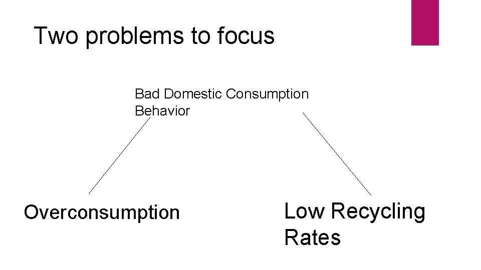 Two problems to focus Bad Domestic Consumption Behavior Overconsumption Low Recycling Rates 