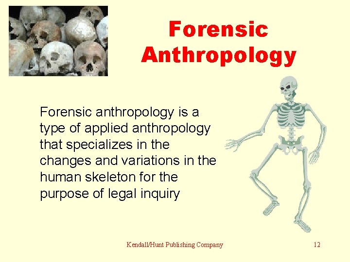 Forensic Anthropology Forensic anthropology is a type of applied anthropology that specializes in the