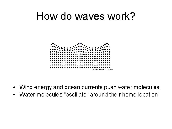 How do waves work? • Wind energy and ocean currents push water molecules •