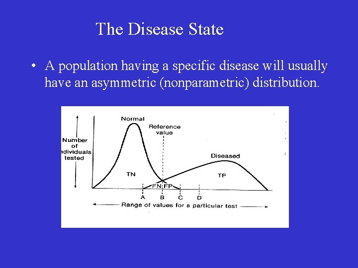 The Disease State • A population having a specific disease will usually have an