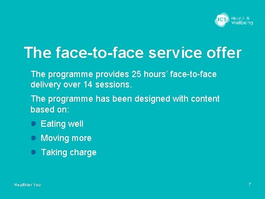 The face-to-face service offer The programme provides 25 hours’ face-to-face delivery over 14 sessions.