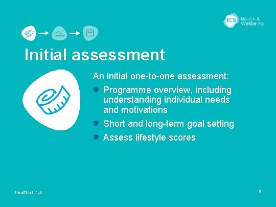 Initial assessment An initial one-to-one assessment: Programme overview, including understanding individual needs and motivations