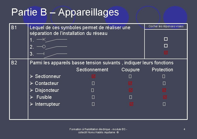 Partie B – Appareillages B 1 B 2 Lequel de ces symboles permet de