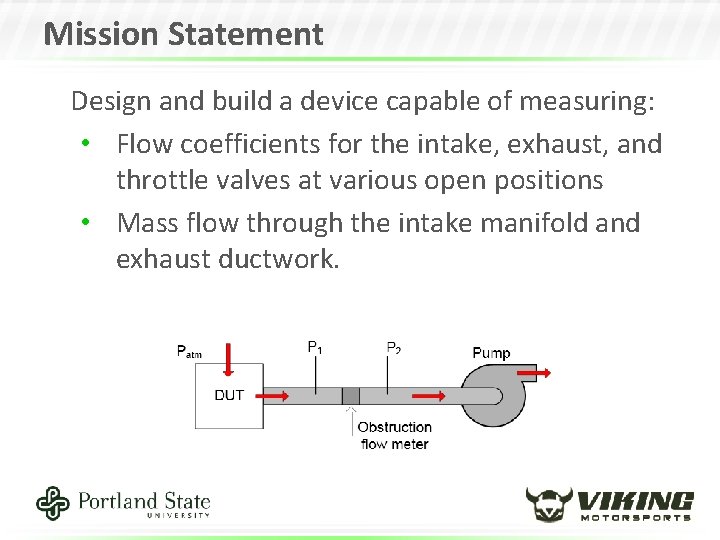Mission Statement Design and build a device capable of measuring: • Flow coefficients for