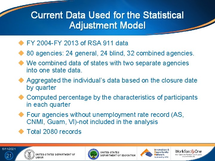 Current Data Used for the Statistical Adjustment Model FY 2004 -FY 2013 of RSA