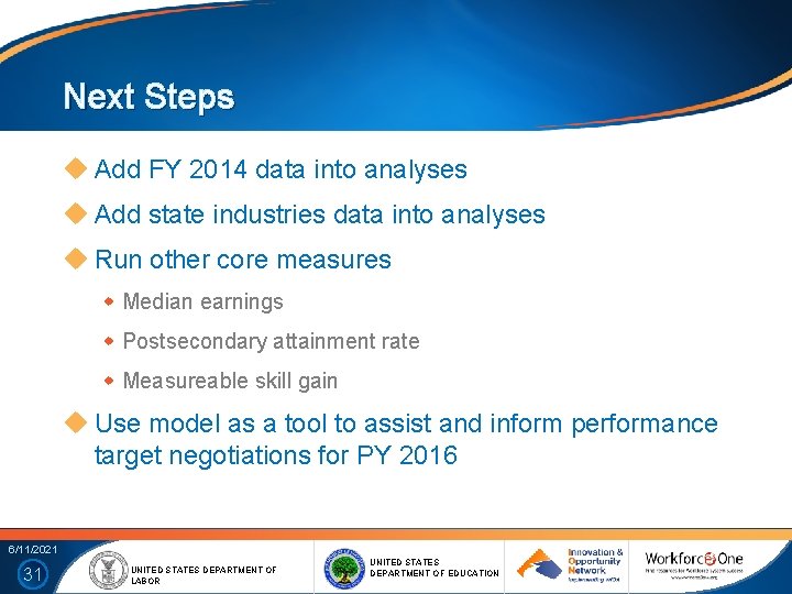 Next Steps Add FY 2014 data into analyses Add state industries data into analyses
