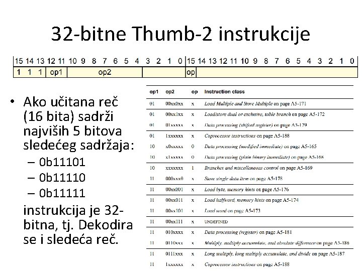 32 -bitne Thumb-2 instrukcije • Ako učitana reč (16 bita) sadrži najviših 5 bitova