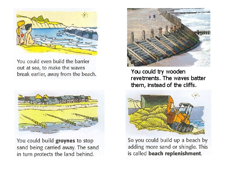 You could try wooden revetments. The waves batter them, instead of the cliffs. 