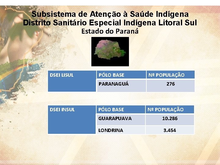 Subsistema de Atenção à Saúde Indígena Distrito Sanitário Especial Indígena Litoral Sul Estado do