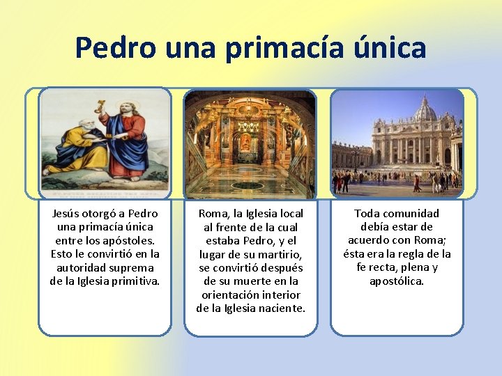 Pedro una primacía única Jesús otorgó a Pedro una primacía única entre los apóstoles.