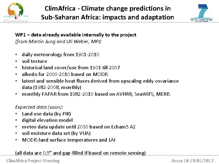 Clim. Africa - Climate change predictions in Sub-Saharan Africa: impacts and adaptation WP 1