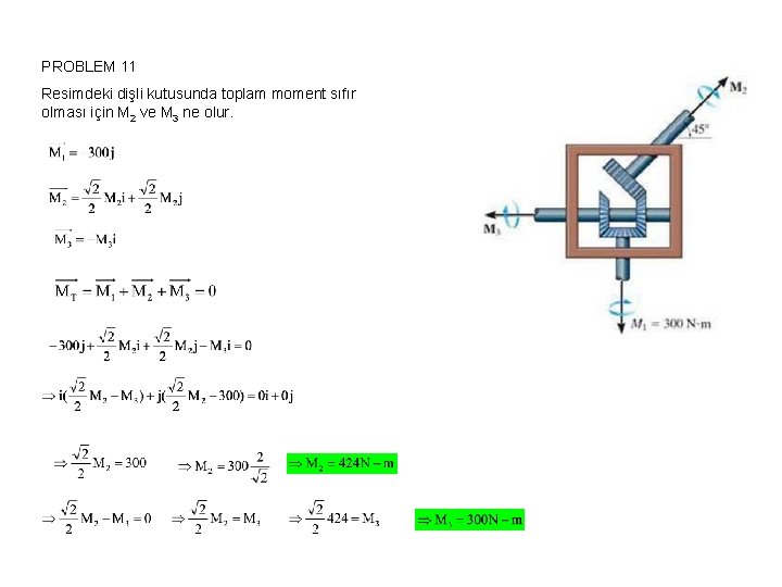 PROBLEM 11 Resimdeki dişli kutusunda toplam moment sıfır olması için M 2 ve M