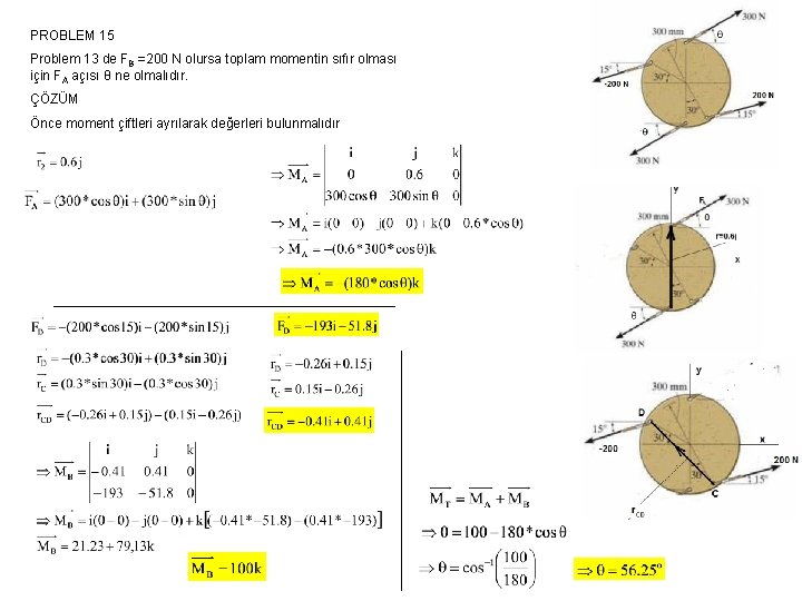 PROBLEM 15 Problem 13 de FB =200 N olursa toplam momentin sıfır olması için