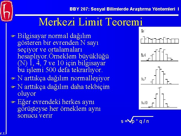 BBY 207: Sosyal Bilimlerde Araştırma Yöntemleri I Merkezi Limit Teoremi Bilgisayar normal dağılım gösteren