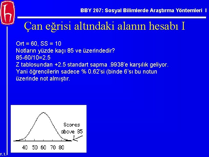 BBY 207: Sosyal Bilimlerde Araştırma Yöntemleri I Çan eğrisi altındaki alanın hesabı I Ort