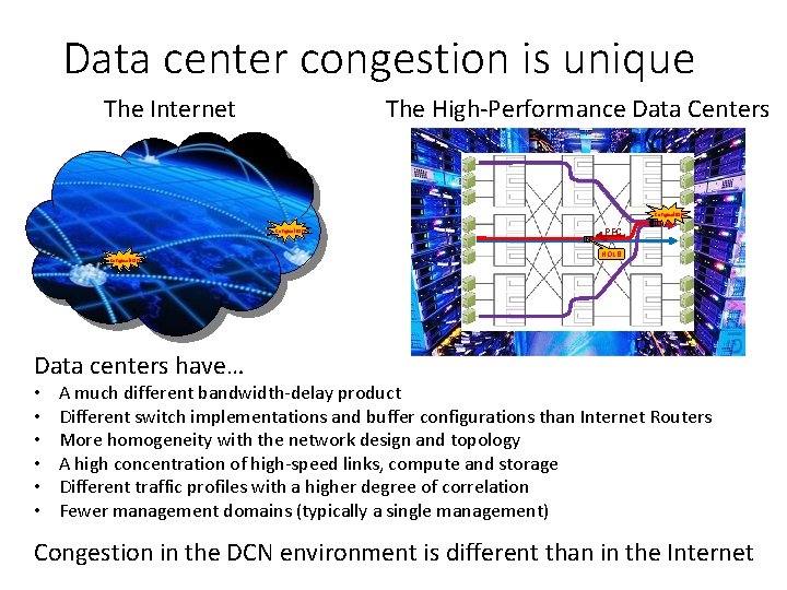 Data center congestion is unique The Internet The High-Performance Data Centers Congestion PFC HOLB