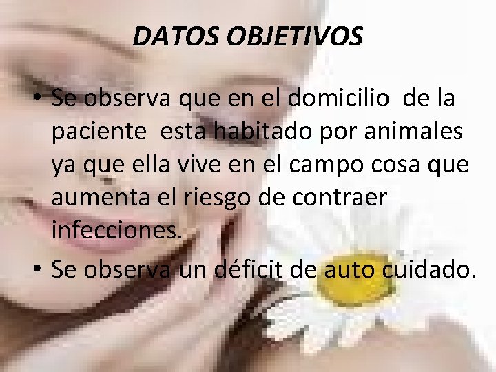 DATOS OBJETIVOS • Se observa que en el domicilio de la paciente esta habitado DATOS OBJETIVOS • Se observa que en el domicilio de la paciente esta habitado