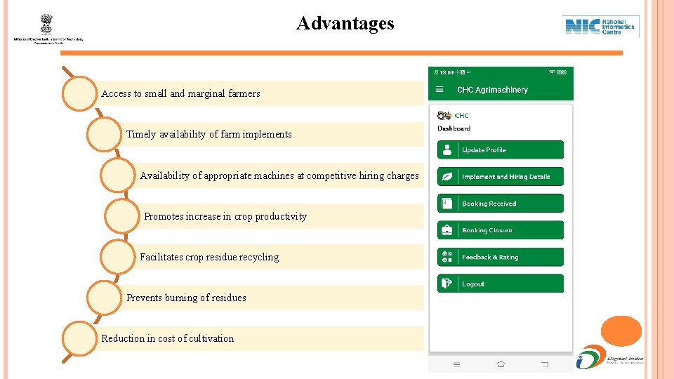 Advantages Access to small and marginal farmers Timely availability of farm implements Availability of