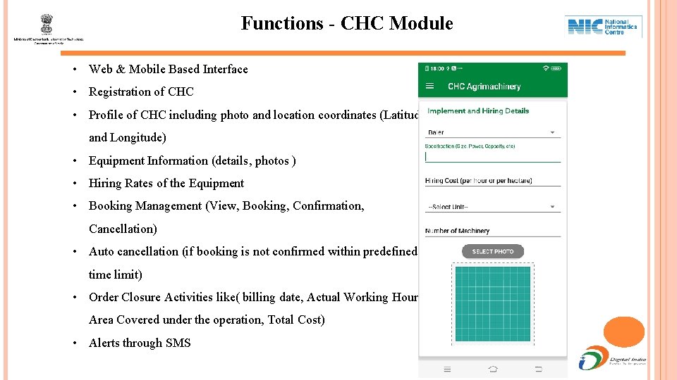 Functions - CHC Module • Web & Mobile Based Interface • Registration of CHC