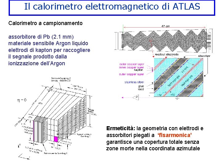 Il calorimetro elettromagnetico di ATLAS Calorimetro a campionamento assorbitore di Pb (2. 1 mm)