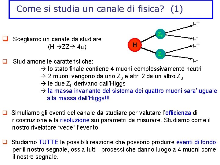 Come si studia un canale di fisica? (1) + q Scegliamo un canale da