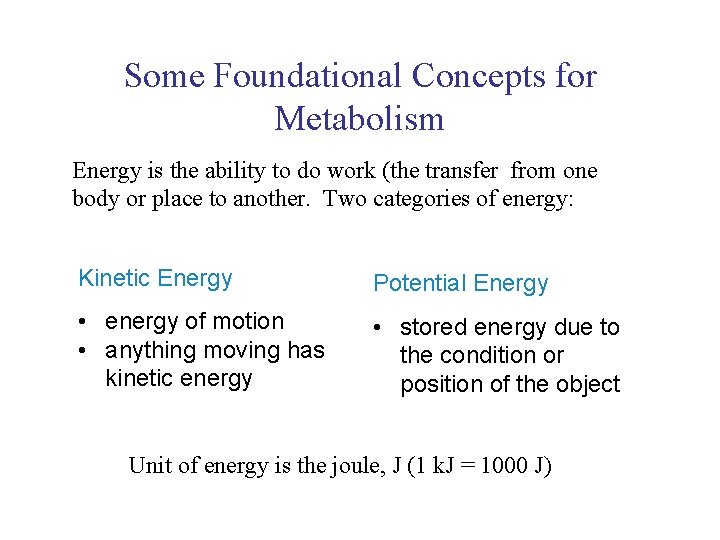 UNIT 3 Chapter 5: Energy Changes Section 5. 1 Some Foundational Concepts for Metabolism