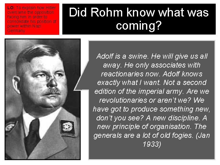 LO: To explain how Hitler overcame the opposition facing him in order to consolidate