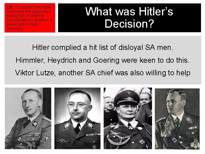 LO: To explain how Hitler overcame the opposition facing him in order to consolidate