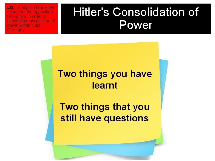 LO: To explain how Hitler overcame the opposition facing him in order to consolidate