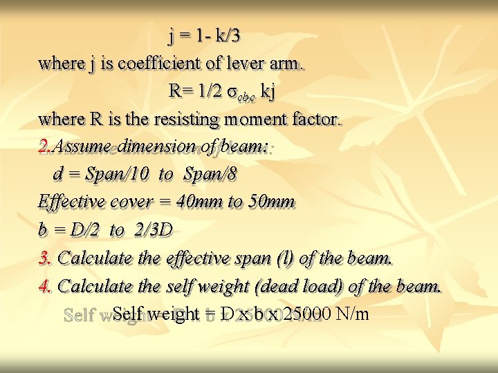 j = 1 - k/3 where j is coefficient of lever arm. R= 1/2