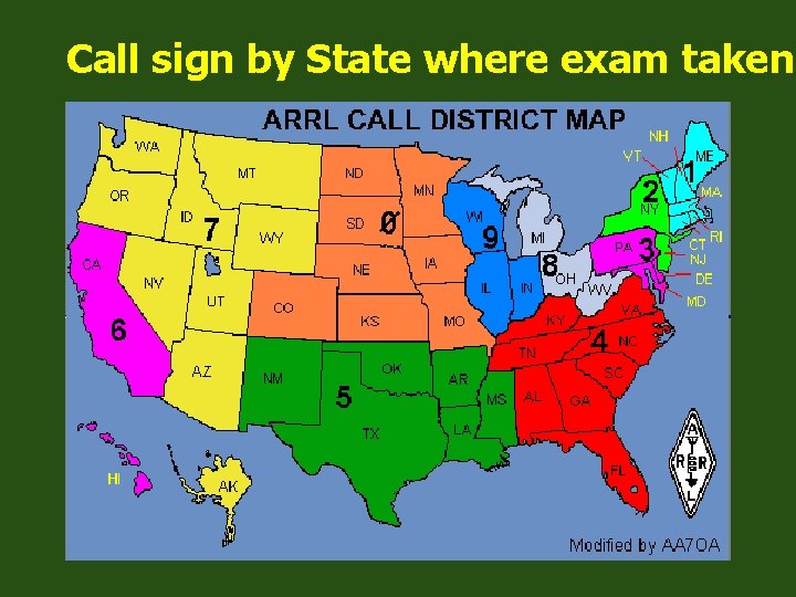 Call sign by State where exam taken 