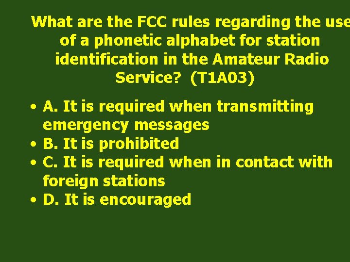 What are the FCC rules regarding the use of a phonetic alphabet for station