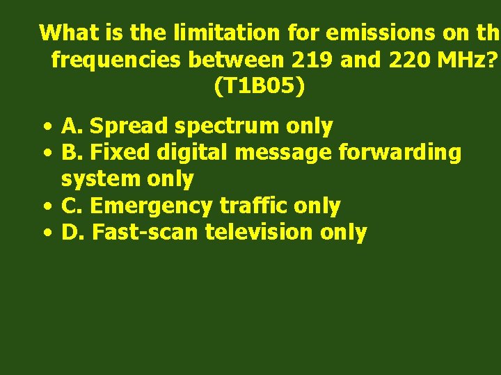 What is the limitation for emissions on the frequencies between 219 and 220 MHz?