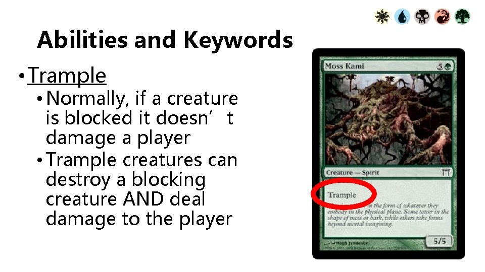 Abilities and Keywords • Trample • Normally, if a creature is blocked it doesn’t