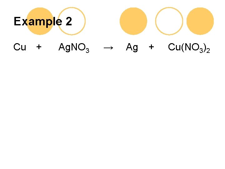 Example 2 Cu + Ag. NO 3 → Ag + Cu(NO 3)2 