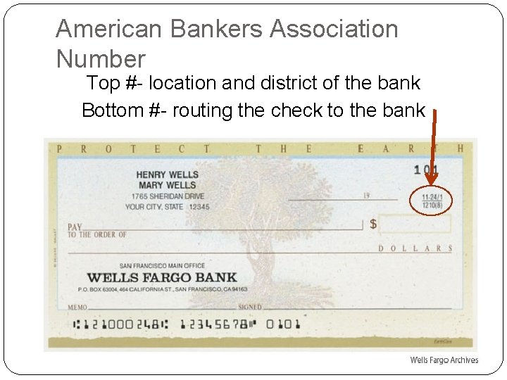 American Bankers Association Number Top #- location and district of the bank Bottom #-