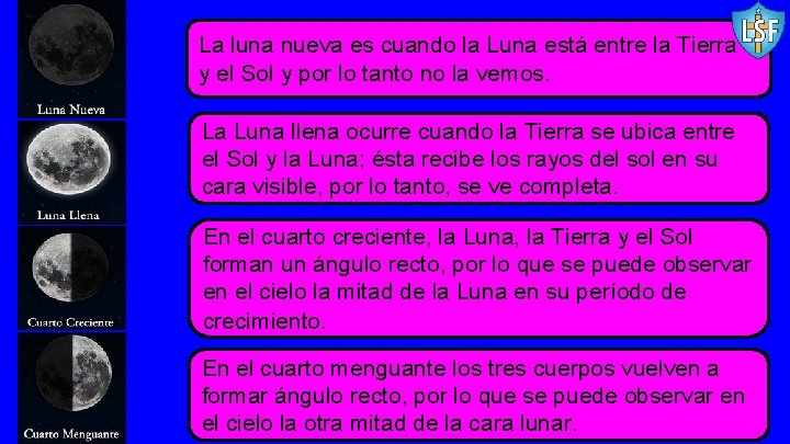 La luna nueva es cuando la Luna está entre la Tierra y el Sol