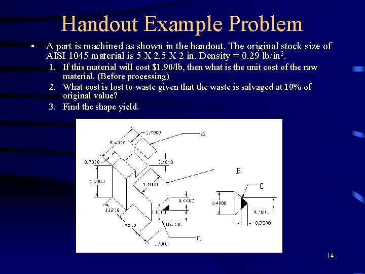 Handout Example Problem • A part is machined as shown in the handout. The