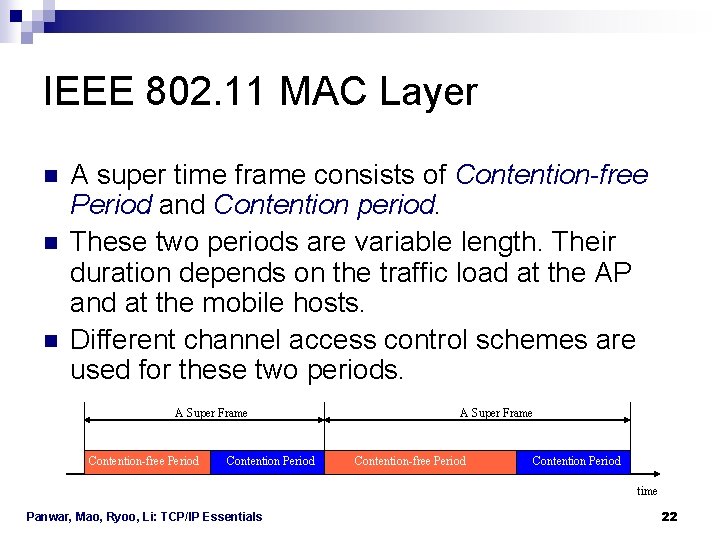 IEEE 802. 11 MAC Layer n n n A super time frame consists of IEEE 802. 11 MAC Layer n n n A super time frame consists of