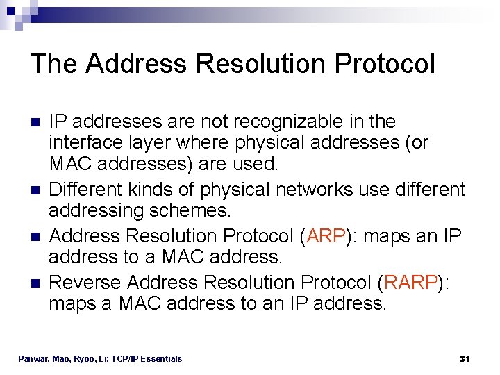 The Address Resolution Protocol n n IP addresses are not recognizable in the interface The Address Resolution Protocol n n IP addresses are not recognizable in the interface