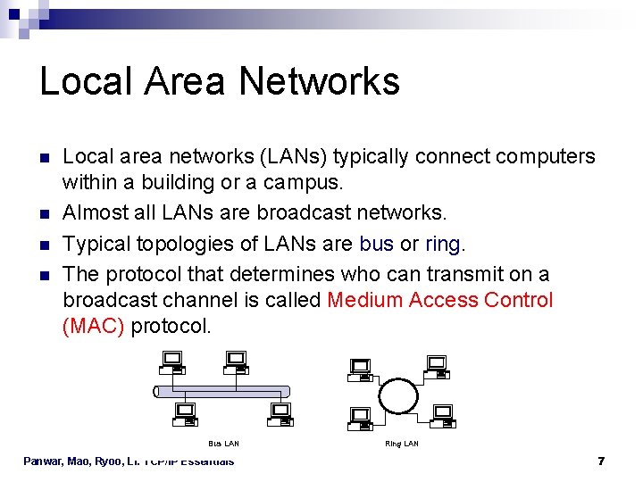 Local Area Networks n n Local area networks (LANs) typically connect computers within a Local Area Networks n n Local area networks (LANs) typically connect computers within a