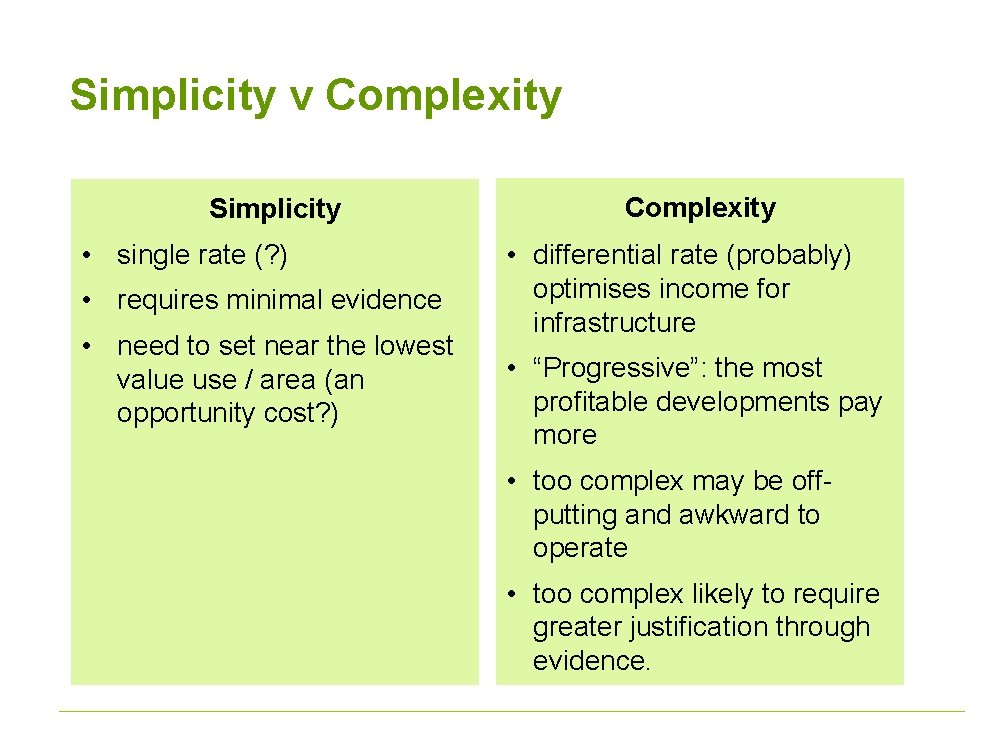 Simplicity v Complexity Simplicity • single rate (? ) • requires minimal evidence •